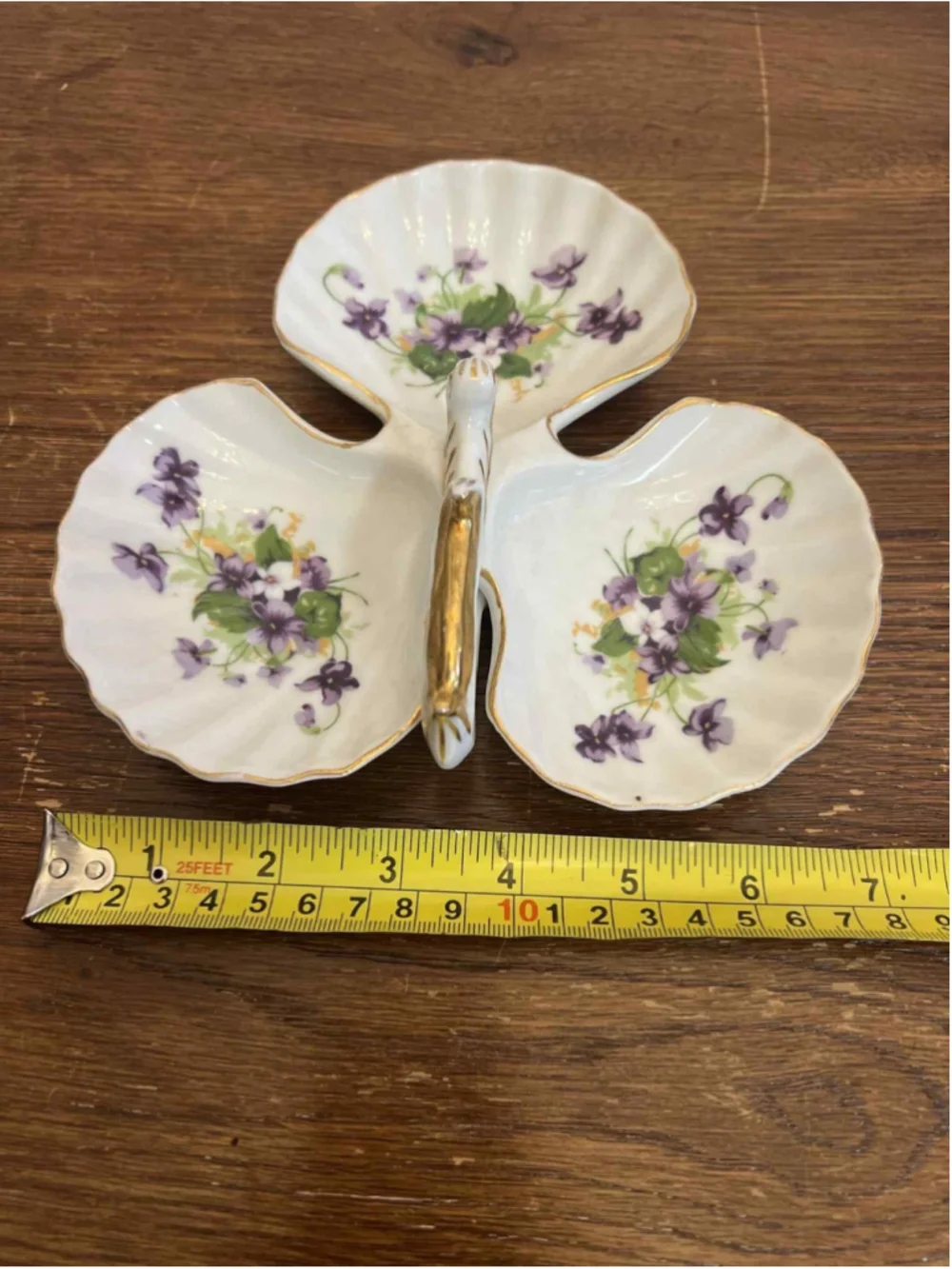 Norcrest Fine China Sweet Violet 3 Section Clover Dish Handle Vintage Japan